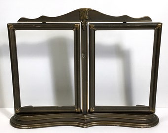 Art Deco Double Picture Frame - Antique Painted Wood Swivel Frames w/ Gilding, 1920s Tabletop Picture Frame, Wedding Anniversary Photo Frame