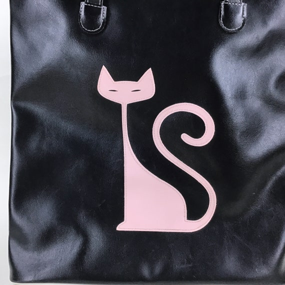 Black Tote Bag w/ White Trim & Pink Cat, RedTango… - image 2