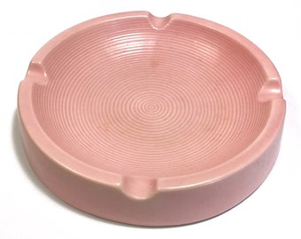 MCM Shawnee Pottery 214 Round Bullseye Pink Ceramic Ashtray / Trinket Dish - 1940s Art Deco / Industrial Interior Decor, Midcentury Pottery