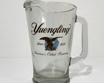 Vintage Beer Pitcher - 48 oz. Yuengling “America’s Oldest Brewery” Glass Pitcher w/ Eagle Design - Pottsville, PA, Collectible Breweriana