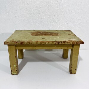 Vintage Wooden Stool - Small Display Stool w/ Chippy Light Avocado Green Paint - Rustic Primitive Home Decor Accent, Garden Plant Stand