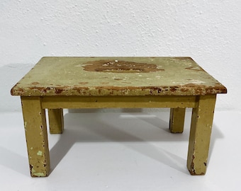 Vintage Wooden Stool - Small Display Stool w/ Chippy Light Avocado Green Paint - Rustic Primitive Home Decor Accent, Garden Plant Stand
