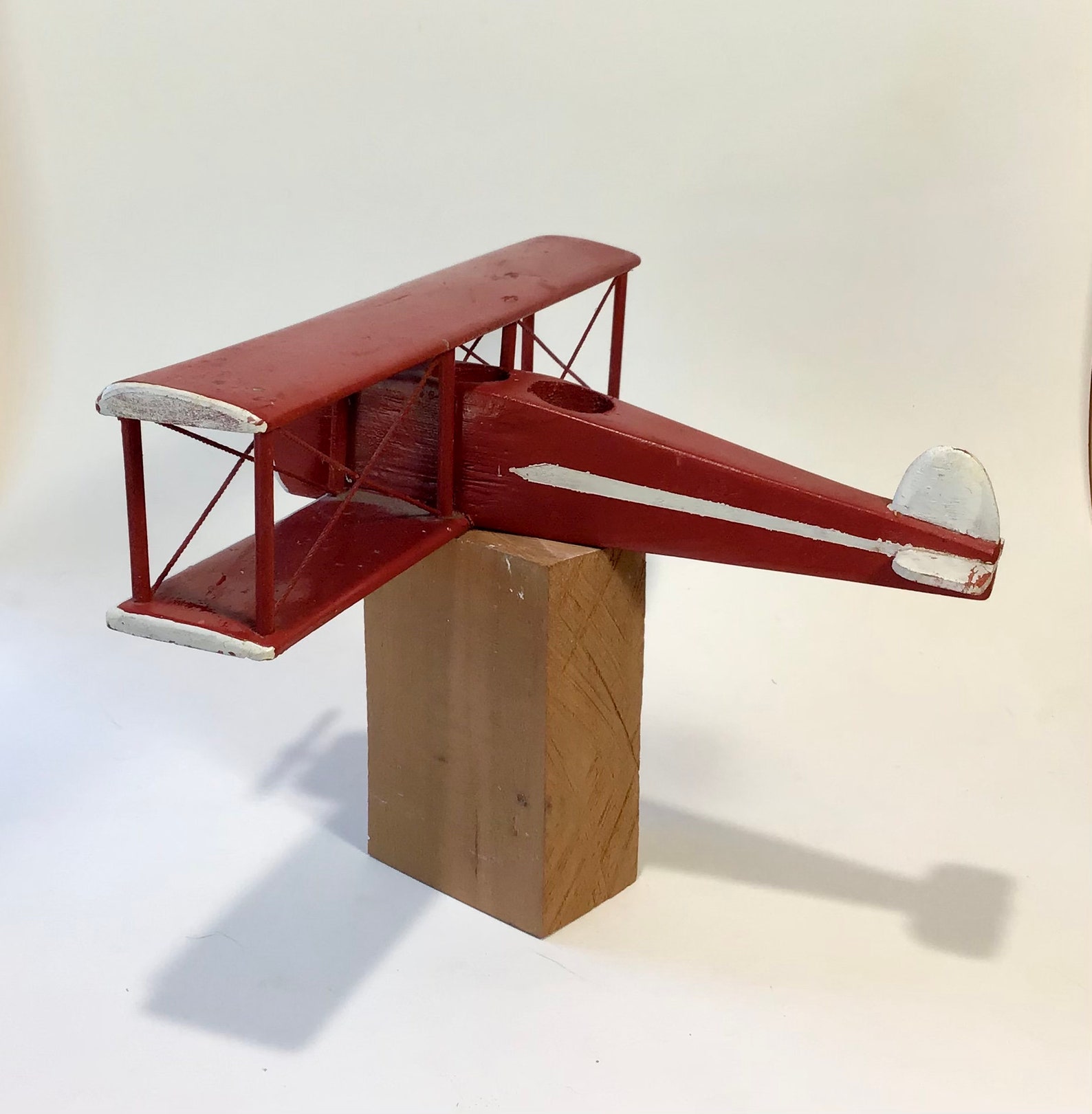 Vintage Folk Art Wooden Biplane Red and White Toy Handmade | Etsy