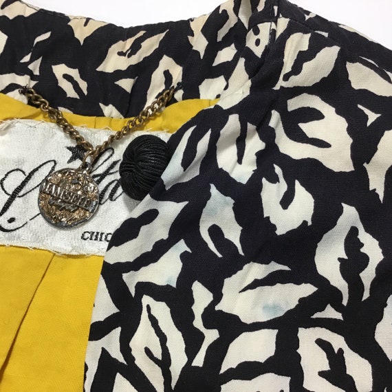 Vintage B & W Jacket w/ Leaf Pattern and Yellow L… - image 5