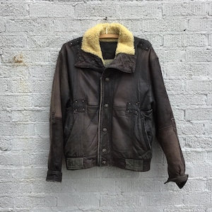 Vintage 1983 Black Leather Aviator Flight Bomber Jacket w/ Wool Fleece Collar by Elliot Kastle - Medium Size 40 Unisex - Vintage Punk Goth