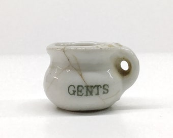Vintage Miniature "Gents" Porcelain Chamber Pot, Japan - Dollhouse Bathroom Accessories, Mini Ceramic Toys, Silly Gifts for Men