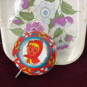 Vintage Red Riding Hood Tea Cup by Ohio Art and Square Tea Serving Tray w/ Purple Flower Design - Mix & Match Child's Toy Tin Litho Tea Set
