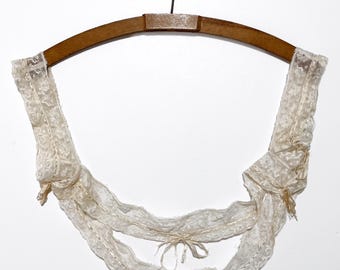 Antique Lace Trim from Victorian Woman’s Sleeveless Chemise Underbodice or Corset Cover w/ Square-Cut Neckline - Late 19th Century Lingerie