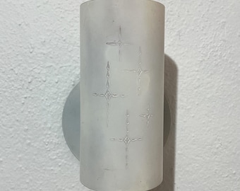 Mid-Century Atomic Sconce - 1960s White Cylindrical Shade w/ Starburst Design - MCM Space Age Plastic Wall Mount Plug In Light Fixture