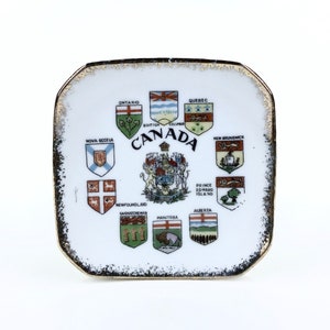 Vintage Miniature Canada Square Souvenir Plate - Canadian Provinces Coat of Arms -  Retro Travel Tourism Vacation, MCM Collectible Plate