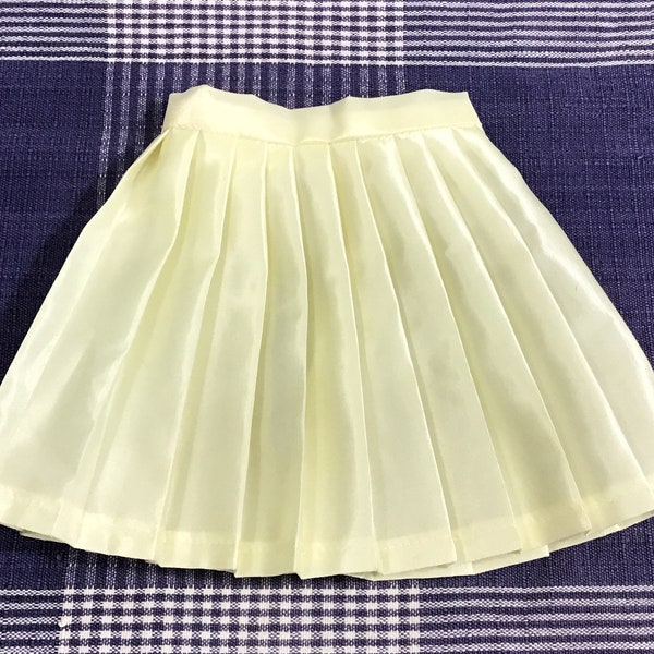 Vintage Pleated Doll Skirt - 1990s Pale Yellow-Cream-Ivory Satin Doll Skirt, 6 1/2 Inch Long - Formal Elegant Minimalist Doll Skirt