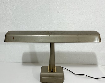Vintage Industrial Desk Lamp - Mid-Century Metal Light w/ Beige-Champagne Finish - Retro Office Light Fixture, T-Shape, Reading Working Lamp