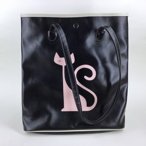 Black Tote Bag w/ White Trim & Pink Cat, RedTango… - image 7