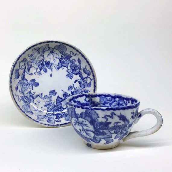 Vintage Tea Cups {Prussian Blue} large Fabric