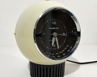 1970s Philco Ford AM/FM Alarm Clock Radio Model R666 - MCM Eyeball Sphere Retro-Futuristic Timepiece, Midcentury Home Decor