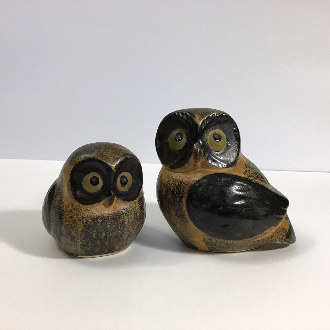 Pair of Vintage Ceramic Owl Figurines Andrea by Sadek, Japan Owl Owlet