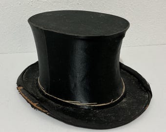 Antique Top Hat - 1900 Paris Exposition Black Silk Opera Hat - Gibus Chapeau Claque Collapsible, Fin de siècle Belle Époque, Formal Headwear