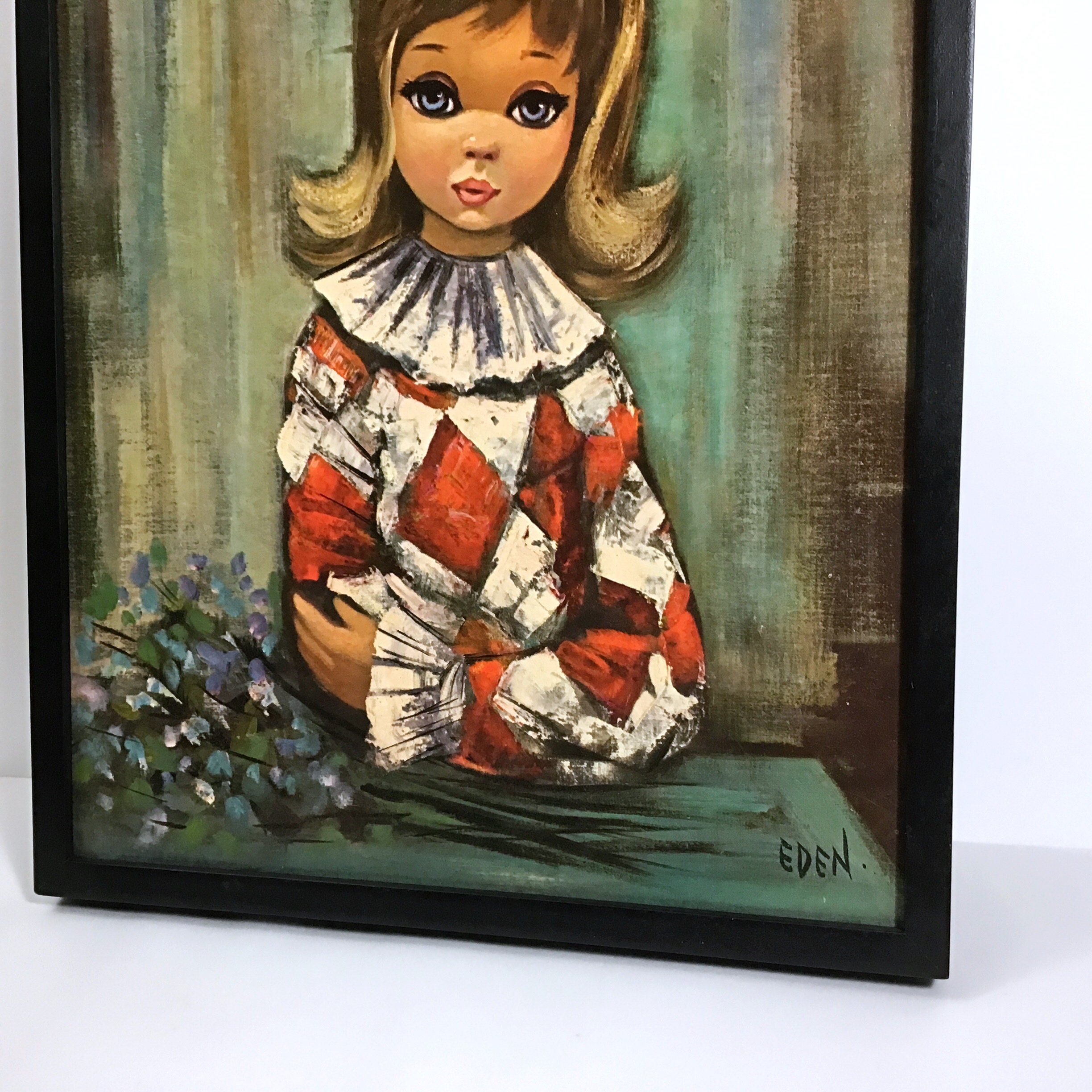 Eden Pierette Vintage 1960s Framed Color Litho Print on Textured
