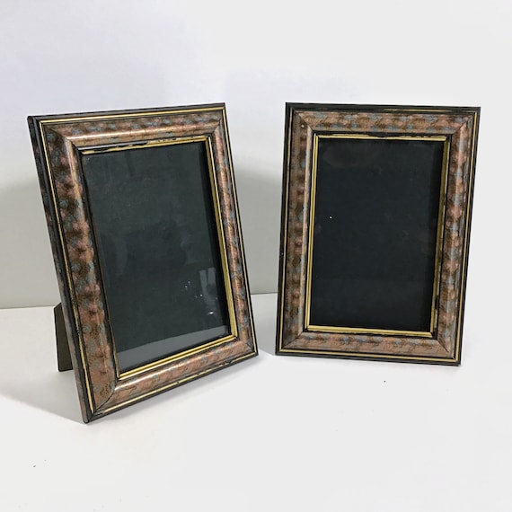 4 Vintage Marbled Paper Picture Frames Rectangular Wood Photo