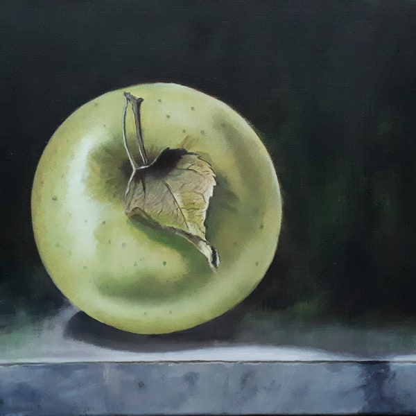 Peinture à l’huile d’apple verte/ peinture originale à l’huile/ peinture à l’huile de natures immobiles/ huile sur toile