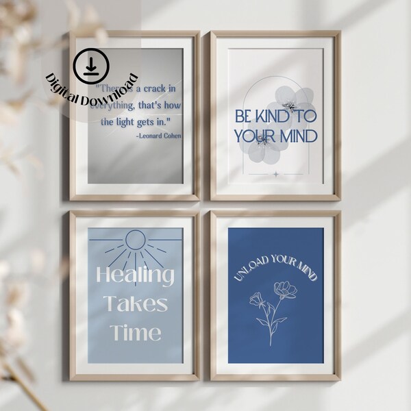 Inspirational quotes artworks, therapist room decor bundle, set of 4 posters, counseling office decorations, therapy office decor, printable