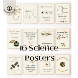 Science classroom posters, science class decorations, school science class artwork, biology chemistry earth science class, science decor