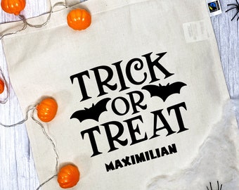 Personalized Halloween Cloth Bag Cloth Bag with own name for candy, Halloween Candy, Bag, Trick or Treat Black