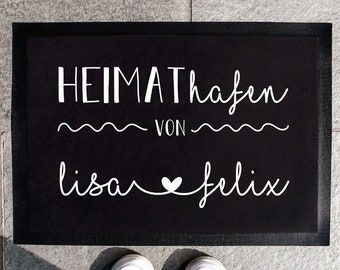 Personalized Doormat | Doormat Family Personalized | Doormat for Couples & Families | Home Port | Heart Design