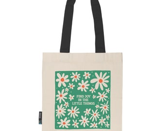 Naturelkleurige jute draagtas gemaakt van Fairtrade biologisch katoen | stevige stoffen tas met lange handvatten | Find Joy | Floral 4