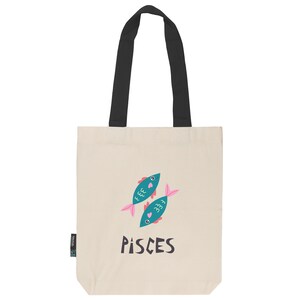 Jutebeutel Stoffbeutel naturfarben aus Fairtrade Bio- Baumwolle | feste Stofftasche | lange Henkel |Sternzeichen Pisces | Fische
