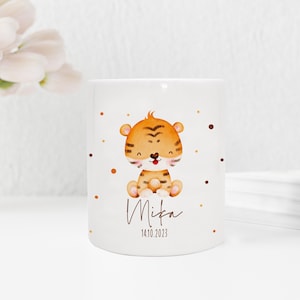 Personalisierte Spardose aus Keramik | mit Wunschnamen und Datum | Tiger | Tierkinder | Geldgeschenk zur Geburt, Taufe oder Geburtstag