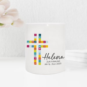 Personalisierte Spardose aus Keramik | mit Wunschnamen und Datum | Taufe Kreuz | bunt | Geschenkidee für ein Geldgeschenk