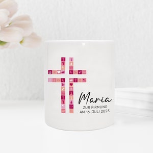 Personalisierte Spardose aus Keramik | mit Wunschnamen und Datum | Taufe Kreuz | rosa | Geschenkidee für ein Geldgeschenk