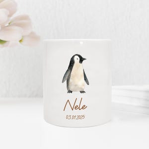 Personalisierte Spardose aus Keramik | mit Wunschnamen und Datum | Pinguin | Tierparty | bezauberndes Geldgeschenk für Kinder