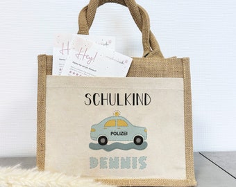 First day of school | Personalized jute pocket bag | with desired name | Schoolchild police | as a gift bag for the start of school