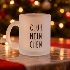 Personalized Frosted Glass Mug “Glühweinchen” – Black Lettering, Custom Name Mulled Wine Mug, Winter & Christmas Gift image 1