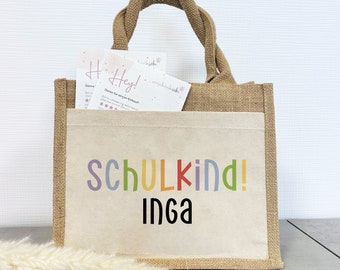 First day of school | Personalized jute pocket bag | with desired name | Schoolchild colorful 1 | also as a gift bag for the start of school