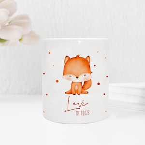 Personalisierte Spardose aus Keramik | mit Wunschnamen und Datum | Fuchs | Tierkinder | Geldgeschenk zur Geburt, Taufe oder Geburtstag