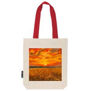 Jutebeutel Stoffbeutel naturfarben aus Fairtrade Bio- Baumwolle | feste Stofftasche mit langen Henkeln |Gemälde 3 | Sonnenuntergang