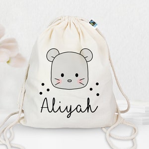 Personalized gym bag made of organic cotton | with desired name | Mouse | Backpack for school and kindergarten