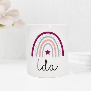Personalisierte Spardose aus Keramik | mit Wunschnamen | Regenbogen beere- lila | Stern | bezauberndes Geldgeschenk