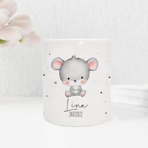 Personalisierte Spardose aus Keramik | mit Wunschnamen und Datum | Tierkinder | Maus | Geldgeschenk zur Geburt, Taufe und Geburtstag