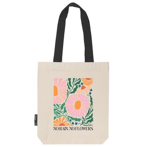 Jutebeutel Stoffbeutel naturfarben aus Fairtrade Bio- Baumwolle | feste Stofftasche mit langen Henkeln | No Rain No Flowers | Floral 11