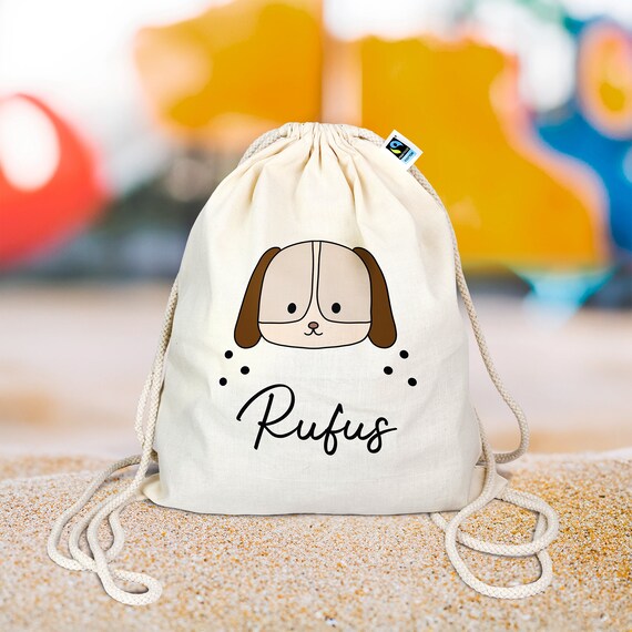 Personalized Gym Bag Made of Organic Cotton With Desired Name Dog Backpack for School and Kindergarten Etsy Canada