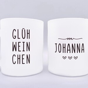 Personalized Frosted Glass Mug “Glühweinchen” – Black Lettering, Custom Name Mulled Wine Mug, Winter & Christmas Gift image 2