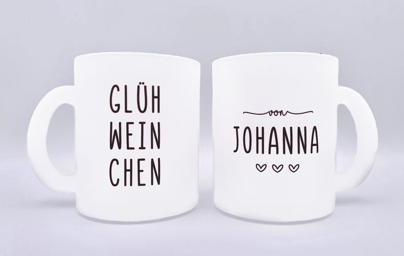 Personalized Frosted Glass Mug “Glühweinchen” – Black Lettering, Custom Name Mulled Wine Mug, Winter & Christmas Gift image 2