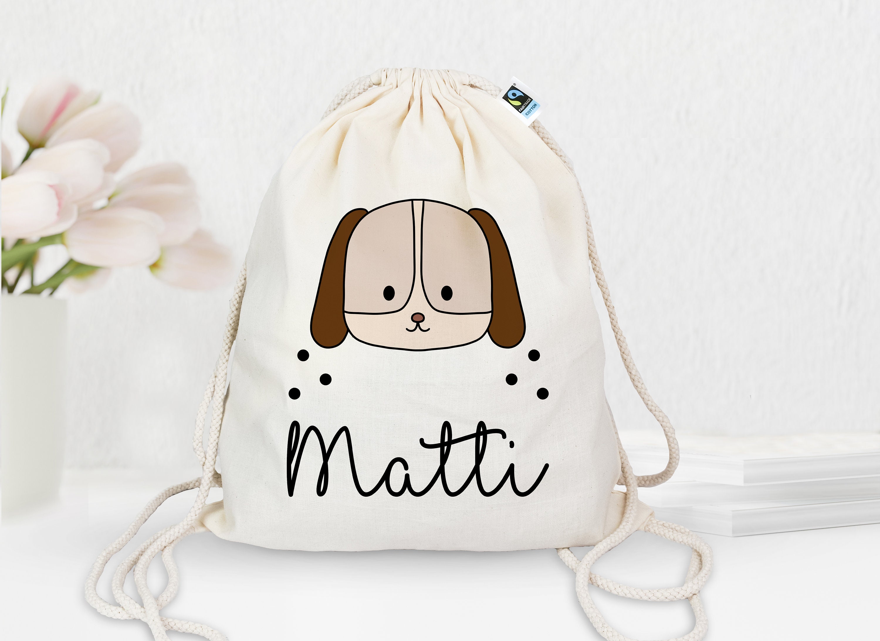 Personalized Gym Bag Made of Organic Cotton With Desired Name Dog