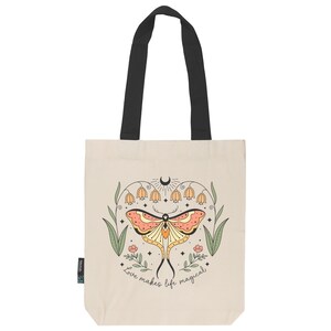 Twill Bag | feste Stofftasche aus Fairtrade Bio- Baumwolle mit langen Henkeln | Butterfly 4 | natur mit schwarz | Love makes life magical