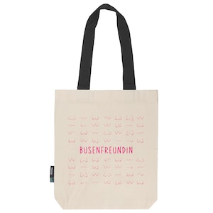 Twill Bag | feste Stofftasche aus Fairtrade Bio- Baumwolle mit langen Henkeln | Busenfreundin 2.0 | natur/ schwarz mit pink