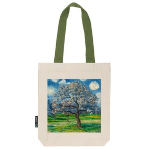 Jutebeutel Stoffbeutel naturfarben aus Fairtrade Bio- Baumwolle | feste Stofftasche mit langen Henkeln |Gemälde 6 | Apfelbaum in Blüte